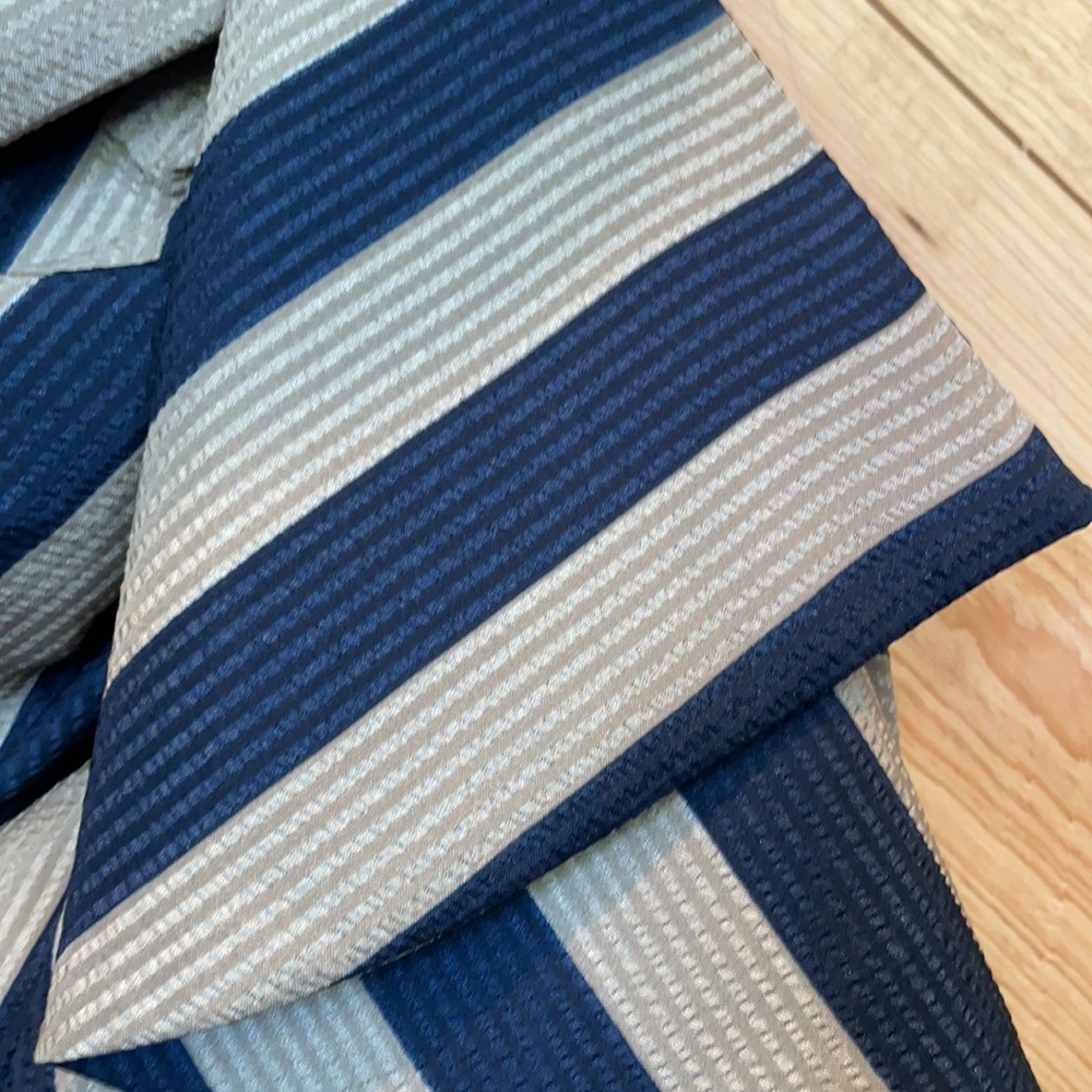 BCBG Maxazria navy and taupe striped strapless dress. - Picture 4 of 5